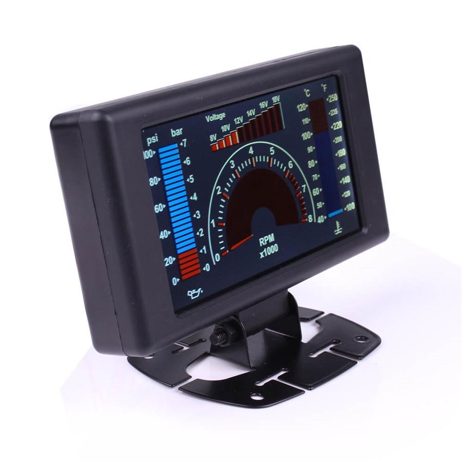 5" LCD 4 In1 Racing Gauge VOLT RPM WATER TEMP OIL PRESS PSI and Bar Car Auto Gauge LED Gauge