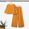 ZANZEA Women 3/4 Sleeve Blouse and Wide Leg Pants Casual Two Piece Suit Sets