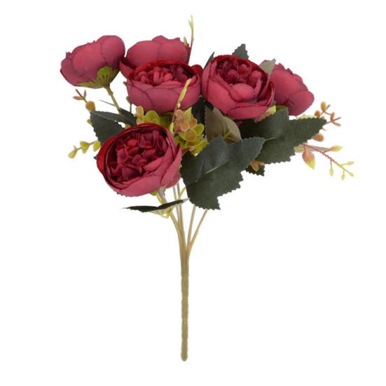 6 Heads Artificial Rose Flower Faux Silk Rose Bouquets with Leaf for Wedding Home Office Indoor Outdoor Decor