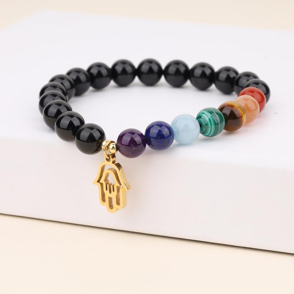 Black Tourmaline Hamsa Hand October Chakra Bracelet [Koai] Bracelet, Birthstone,