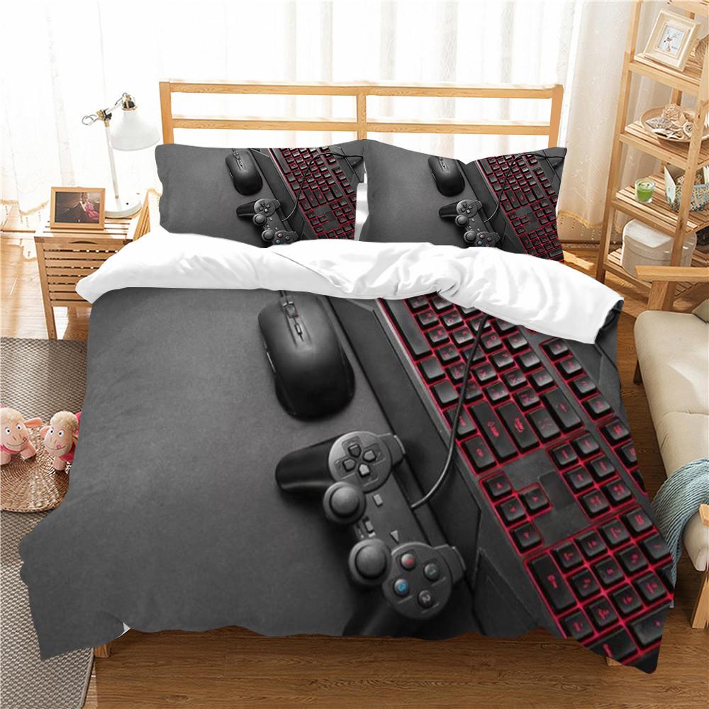 Bedding Set 3D Gamepad Print Bed Cover Bedclothes Home Three Piece Warm Polyester Pillowcase Quilt Cover