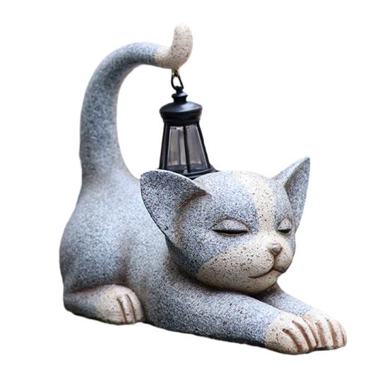 Cat Statue Solar Light Waterproof Garden Kitten Sculpture Lighted Kitten Statue Outdoor Landscape Lighting for Patio Yard Decoration