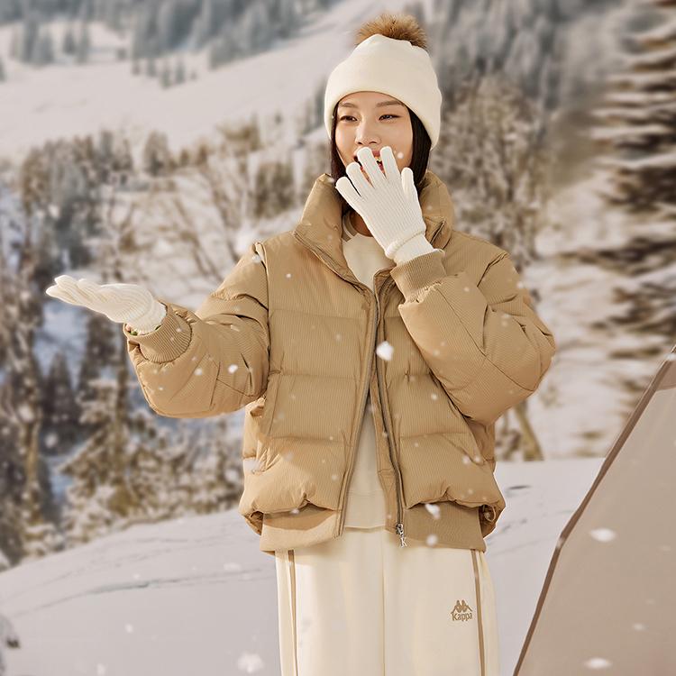 Kappa Retro Sports Winter Stand Collar Warm Windproof Short Down Jacket Women Outerwear K0D82YY36D