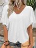 European-American Style New V-Neck Pleated T-Shirt Loose Fit Short Sleeves Candy Colors