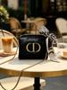 DIOR Black Cosmetic Makeup Pouch, Bonus Silk‑Scarf Bow & Gold Chain Strap, DIY Convertible Women Crossbody Shoulder Bag