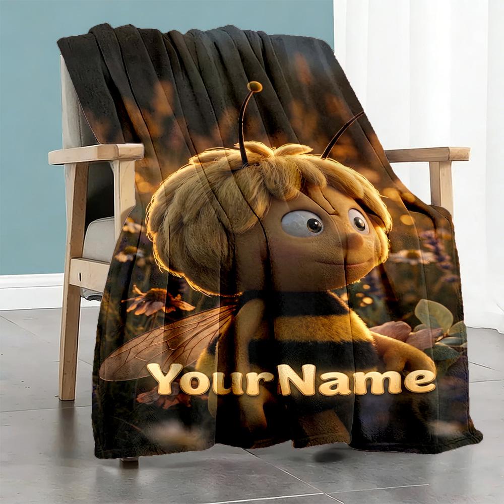 Biene Maja Personalized Text Blanket Cozy Personalized Blanket Durable Comfort Perfect for Office Bedding Bed Sofa Four Seasons Universal