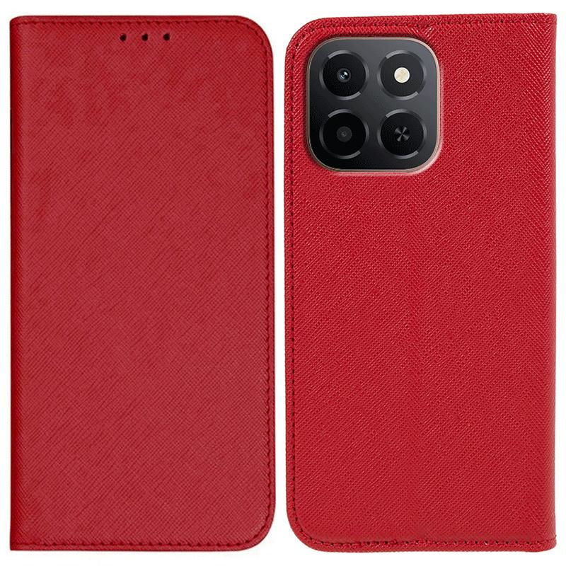 

For Honor X6c 4G Case Cross Texture Leather Phone Cover Hidden Magnetic Red