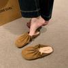 Retro pleated gentle baotou half slippers women's spring 2025 new Korean version outer wear thick-soled lazy Mu Qin shoes