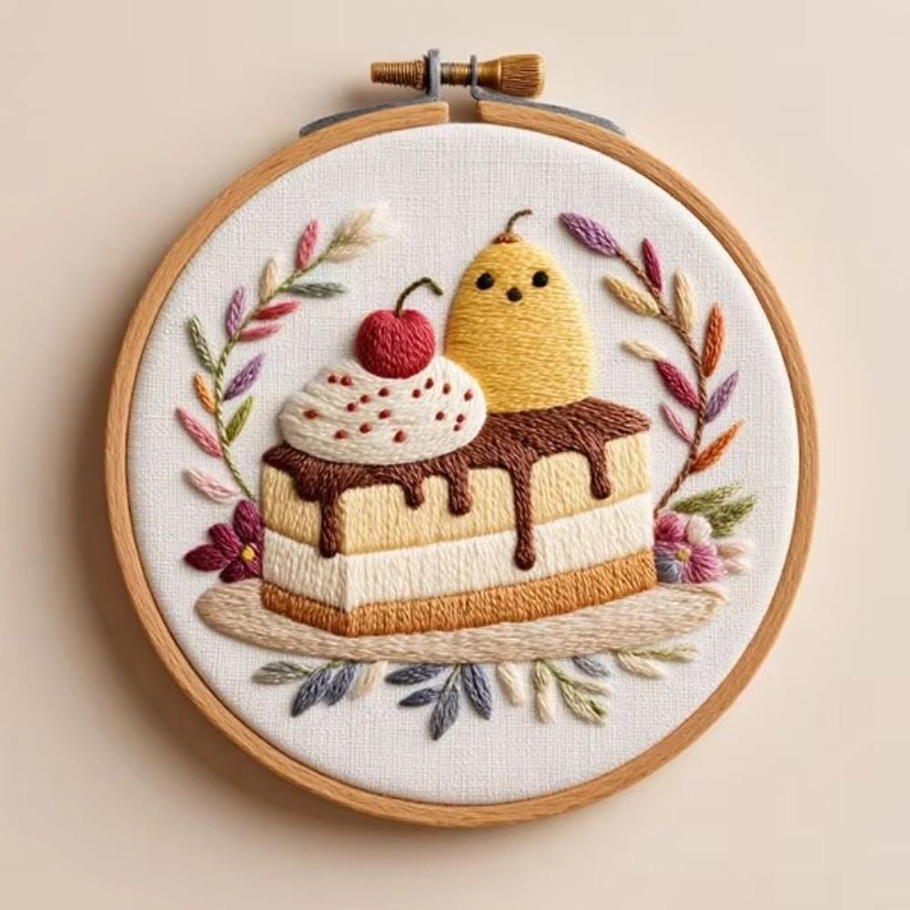 Dessert Bread Dessert Cake Embroidery Kit DIY Thread Needle Stamped Cross Stitch with EN Instructions Stamped Cloth