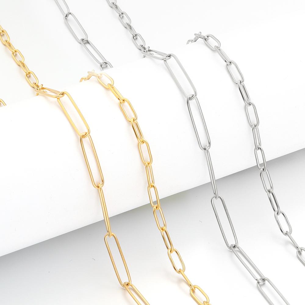 1Meter Stainless Steel Paperclip Chain for Necklace Bracelet Choker Jewelry Making Components DIY Gold Steel Color Link Chain