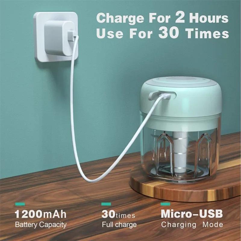 Mini USB Wireless Electric Food Chopper, Garlic Masher, Press Mincer for Vegetable, Chili and Meat, 100/250ml Kitchen Tools
