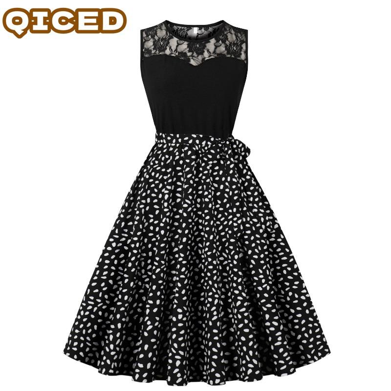 QICED Fashion Summer Spring Sleeveless O-Neck Casual Dresses