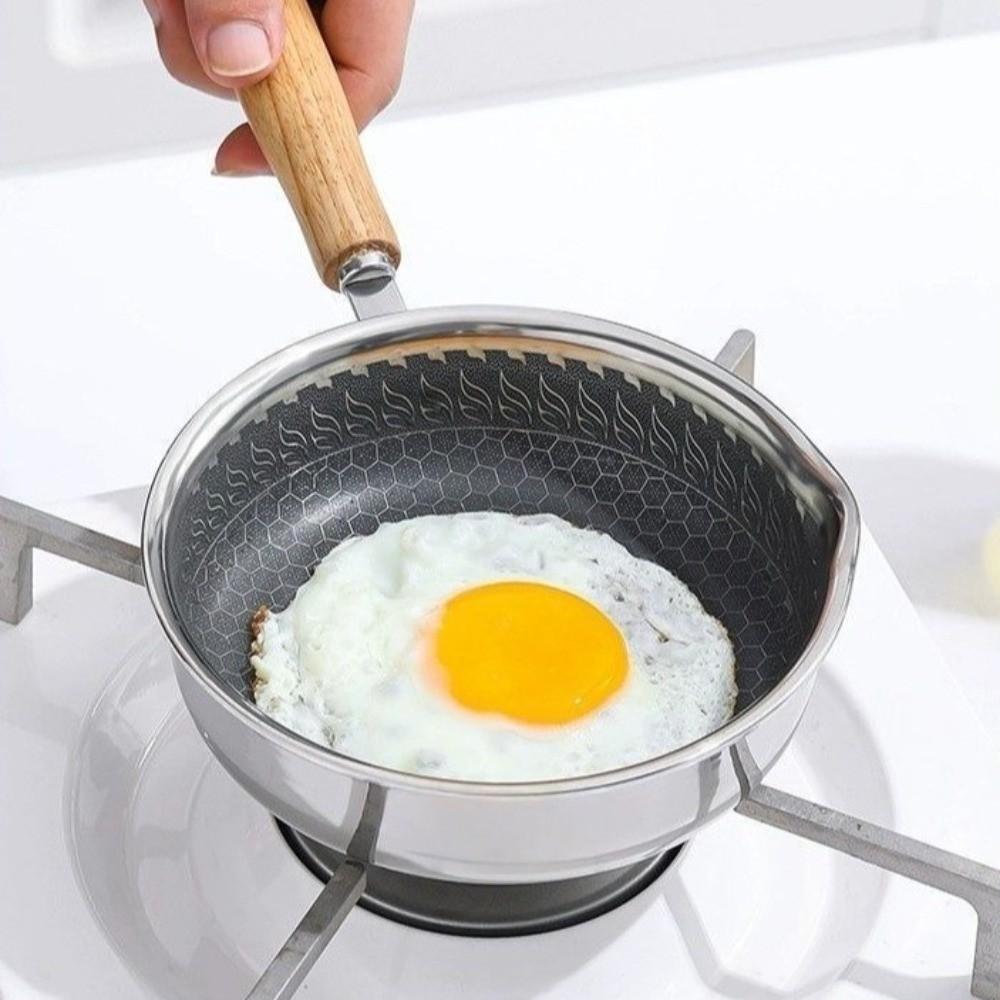 Uncoated Frying Pan Stainless Steel Omelette Pan Portable Uncoated Pan Grilling