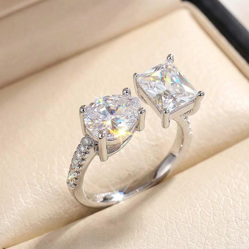 New 925 Silver Pear Cut Emerald cut Simulated Diamond Wedding Party Vintage Adjustable Ring Fine Jewelry Gifts