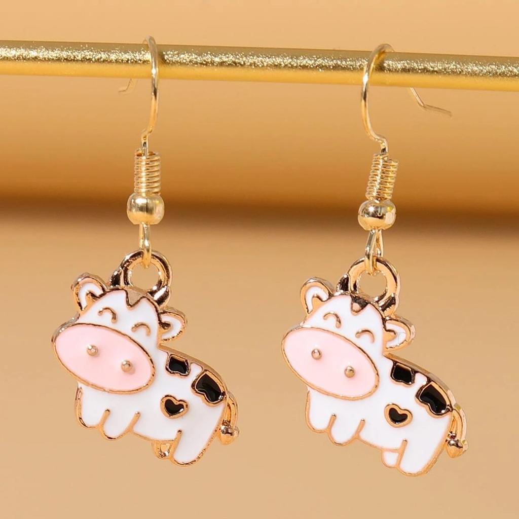 Happy Cow Oil Drop Alloy Rubber Band Headgear Pendant Earrings