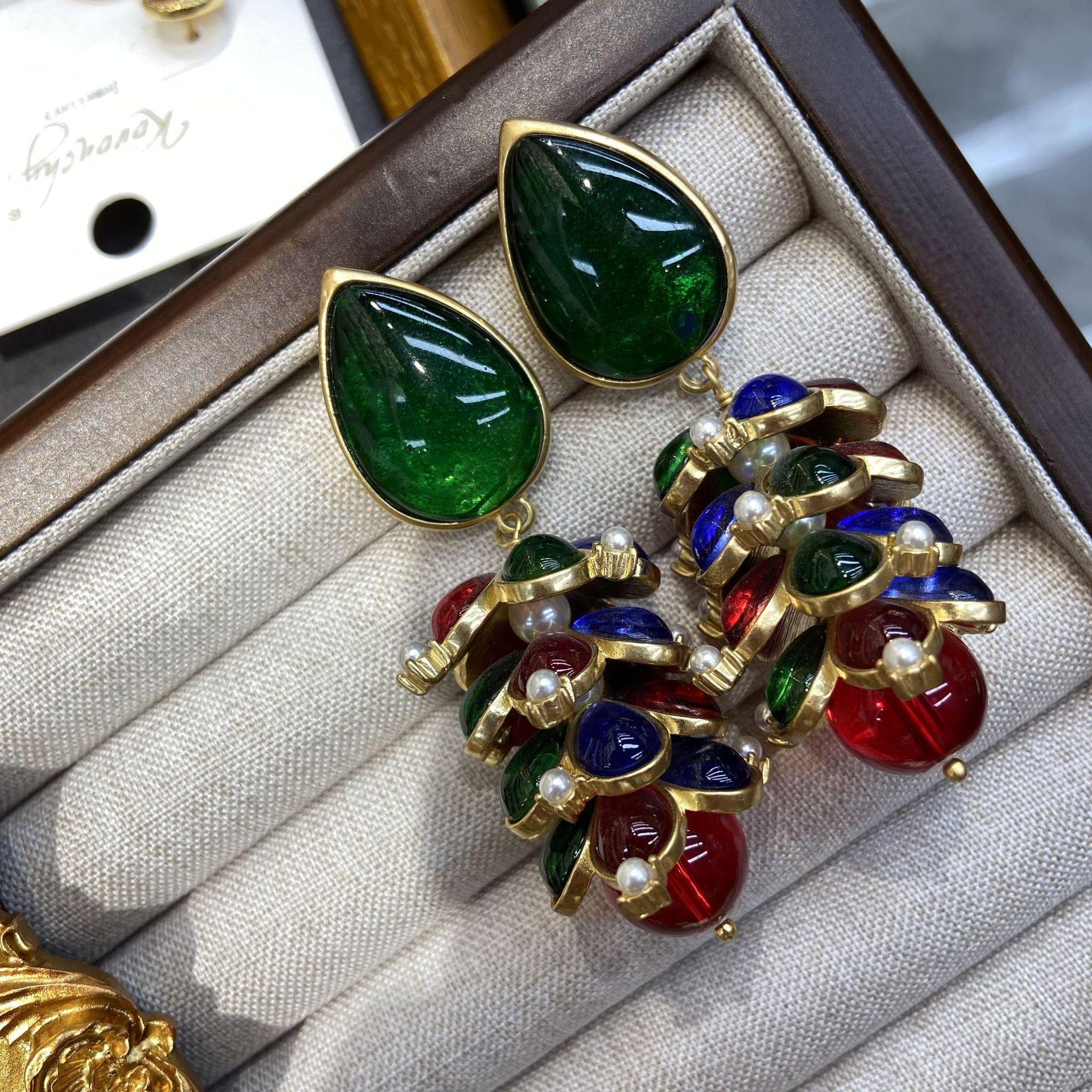 

Серьги в виде средневековых сосновых шишек из настоящего золота с медным покрытием, серьги в стиле ретро с маркировкой, старинное огнеупорное стекло в западном стиле