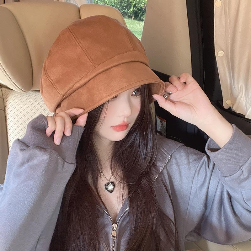 Beret Suede Versatile Internet Celebrity Japanese Temperament Painter Hat Big Head Circumference Retro Octagonal Hat