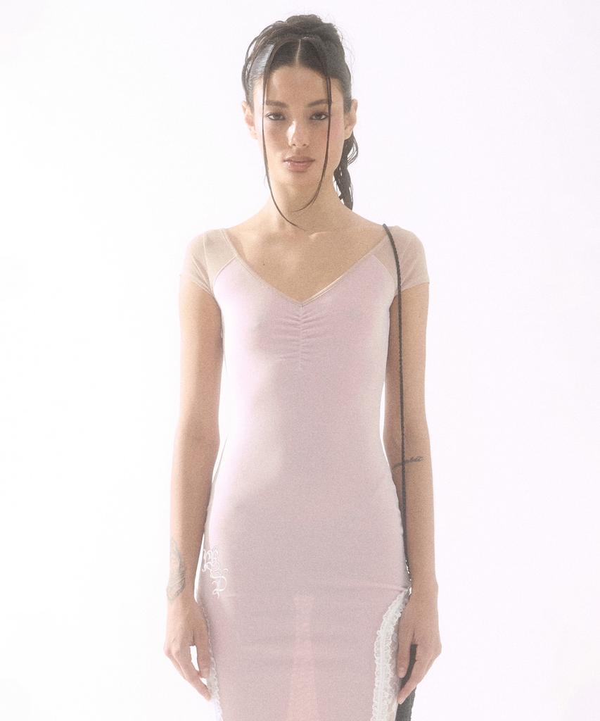 BADEE Side Lace Sheer Dress Pink