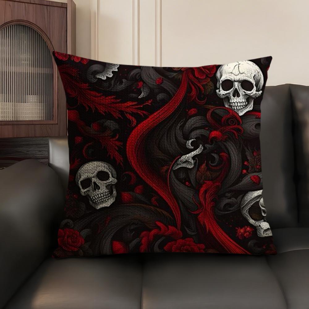 Luxurious Skull Pattern Cushion Cover Natural Linen Organic Fabric DoubleSided Printing Sofa Home Decor Breathable