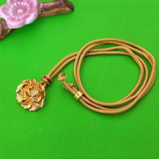 Gold-Tone Peony Flower Pendant Long Necklace - Court Style Retro Sweater Chain