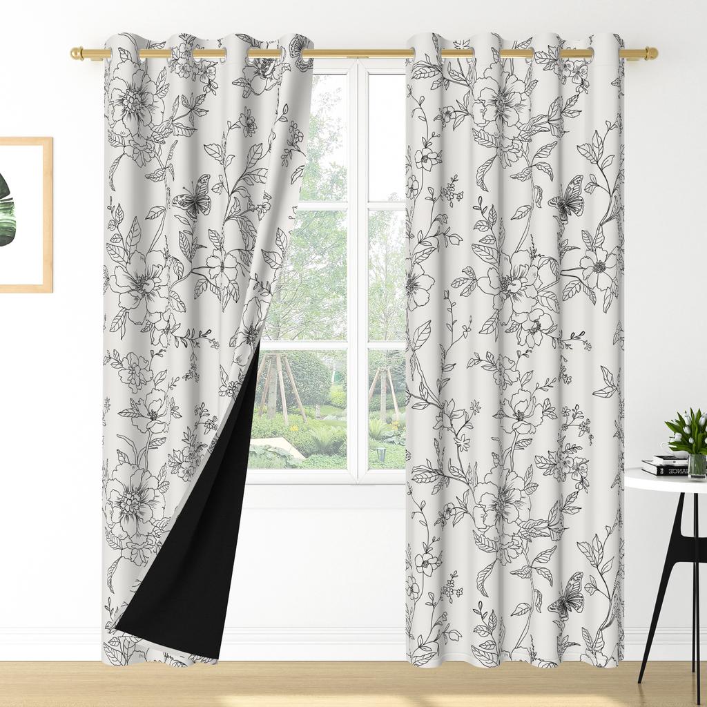 Set Of 2 Floral Pattern Curtains Botanical Design Bedroom Living Room Window Decor Home Drapes Darkening Made Polyester Treatment