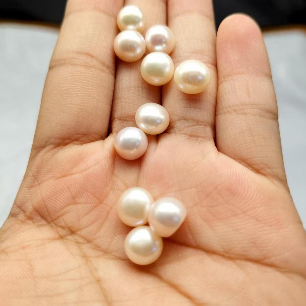 7.5-8.5mm 4A Freshwater Pearl Muffin Bead, Half-Drilled Nude Manta Rose for DIY Earrings or Rings.
