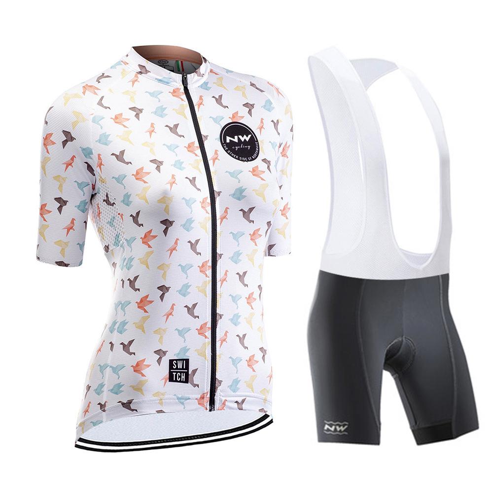 Women's Summer Short Sleeve Cycling Suit Strap Set Breathable Quick-Drying Mountain Bike Team Edition Cycling Suit