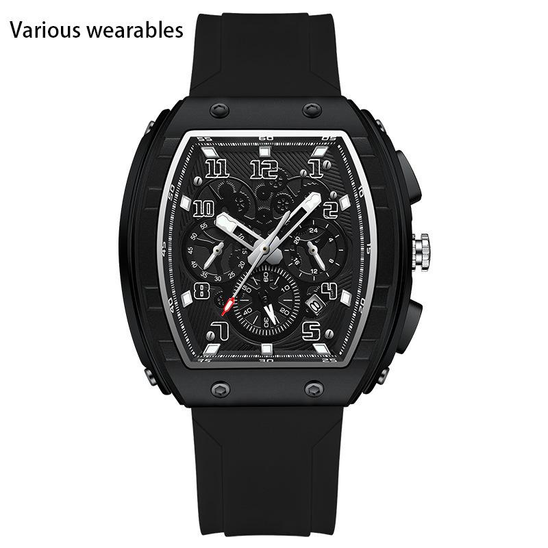 New Wine Barrel Square Quartz Watch Men's Simple Leisure Three Eyes Six Needle Men's Watch Calendar Waterproof Watch