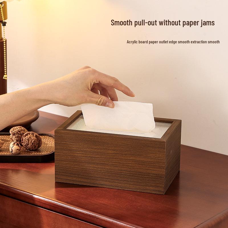 High-End Wooden Tissue Box for Living Room, Coffee Table, or Hotel - New Chinese Style with Customizable Logo Option