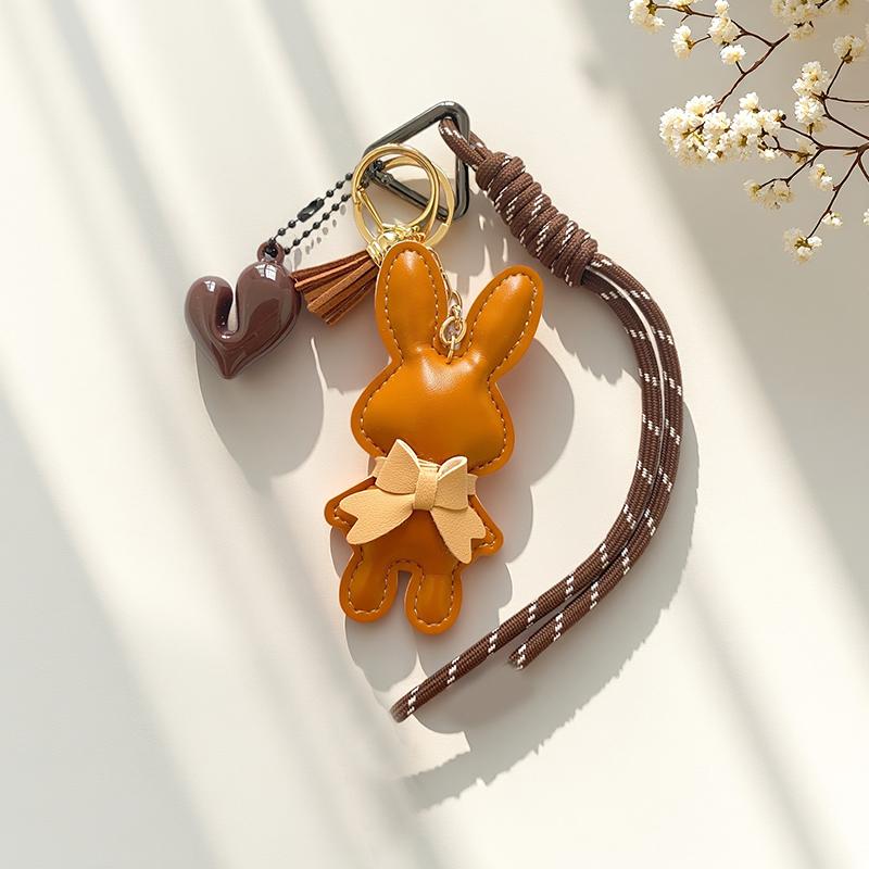 Bag Charm New PU Leather Bunny Solid Versatile Key Holders Decoration Bag Charm Pendant Gift Ornament