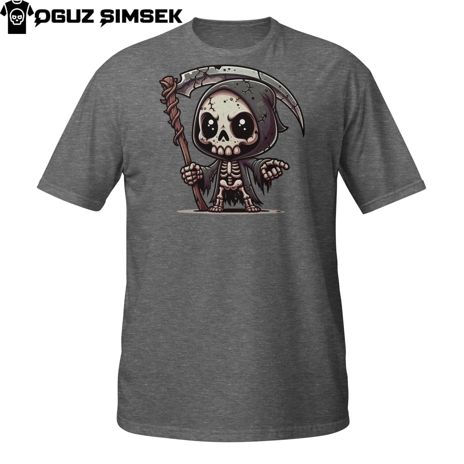 Chibi Grim Reaper T-Shirt Mens Womens Tees Top | Cute Skeleton with Scythe | Gothic Death Cartoon Tee 2XL