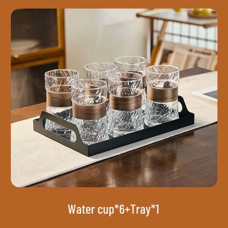 Handun Tree Pattern Borosilicate Glass Teacup Set with Tray