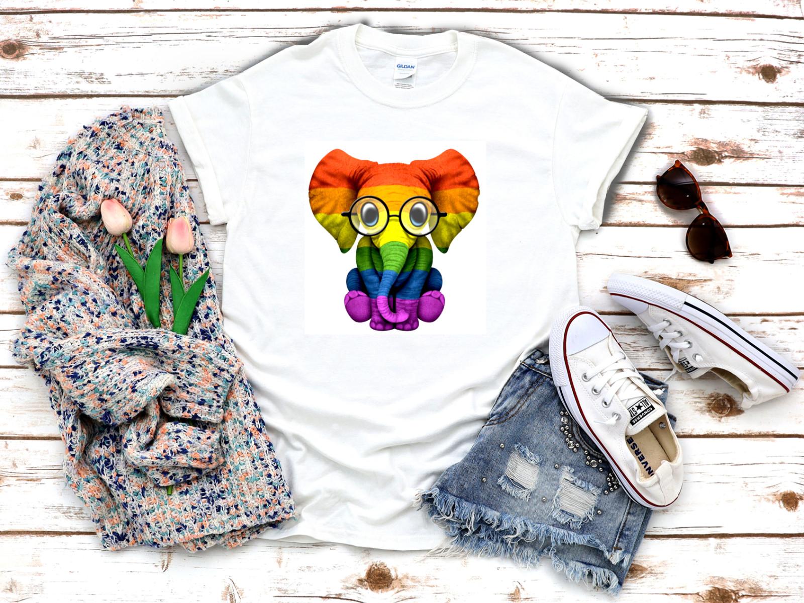 

26 Baby Elephant Glasses Gay Pride Rainbow LBTG Women s 3 4 Short Sleeve K066 Unisex T-Shirt L