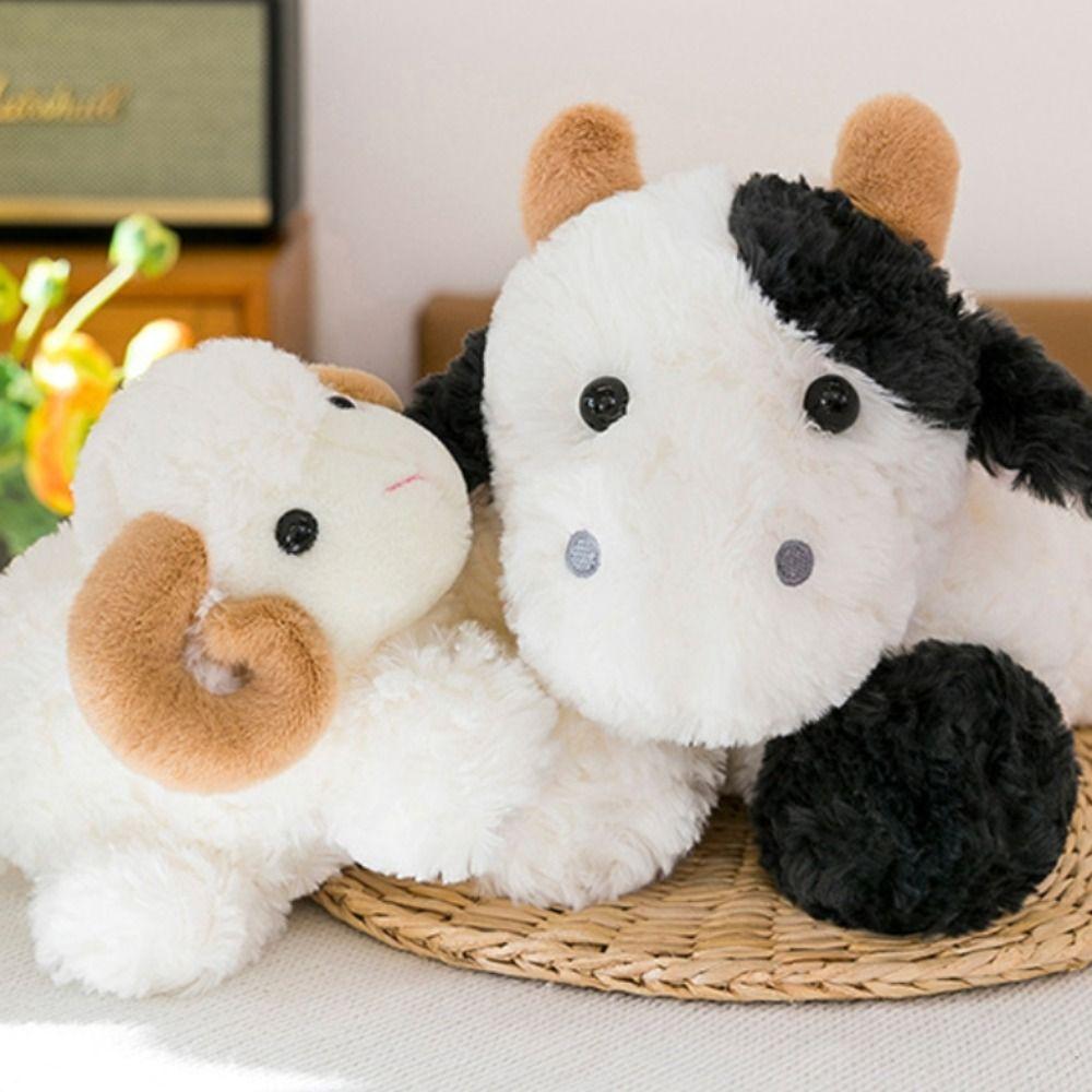 Lying Cute Animal Plush Toys PP Cotton Big Horns Goat Toys  Room Decoration