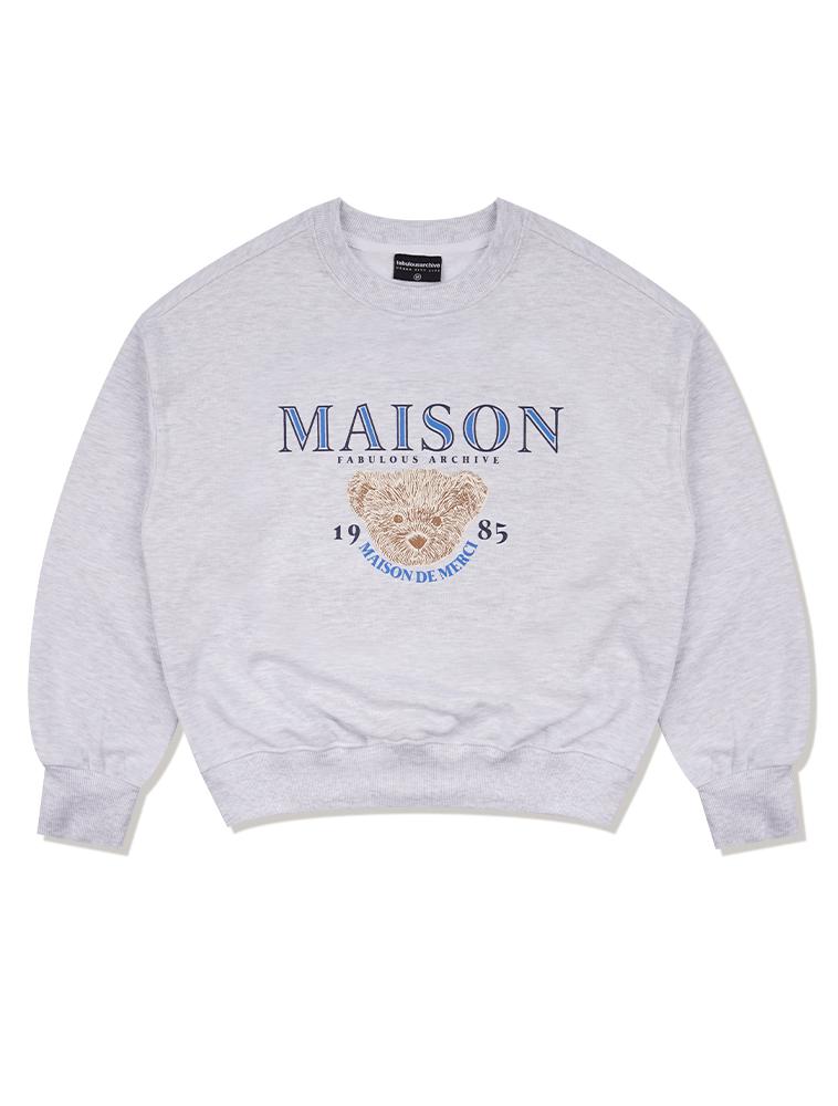 LA MAISON STUDIO Women'S Crop Classic Logo Bearfriends Heavy Terry Sweatshirt Ash Grey (Fcd3Ts706W)