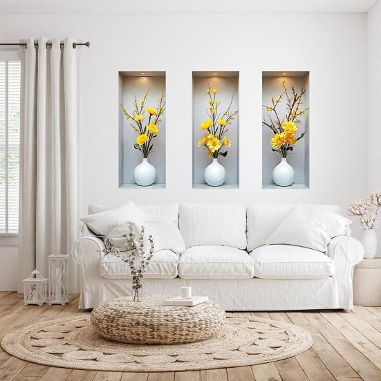 Autocolant de perete vază 3D Vază Perete și Lipire Decal amovibil Decojire PVC Artă de perete cu flori