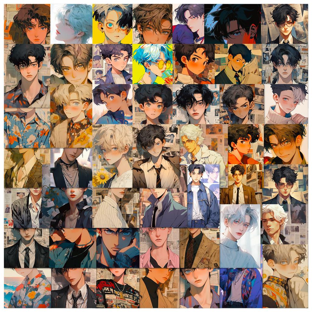 50 Handsome Boys Stickers Cartoon Wind Men'S Head Notebook Water Cup Stickers Waterproof Stickers