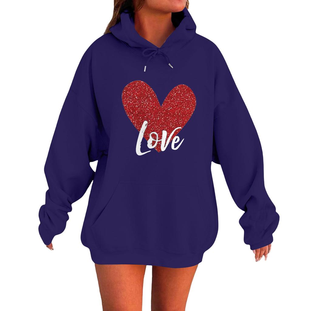 Damen Locker Bequem Lässig Modisch Liebe Aufdruck Langarm Sweatshirt
