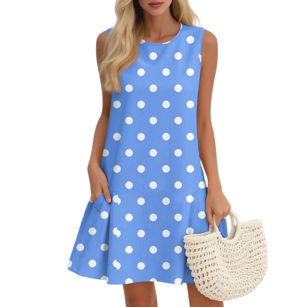 Women's Casual Fashion Breathable Round Neck Vest Floral Holiday Dress With Pockets