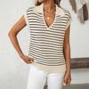 Women's V,neck Knitted Top Casual Striped Sleeveless Lapel Sweater