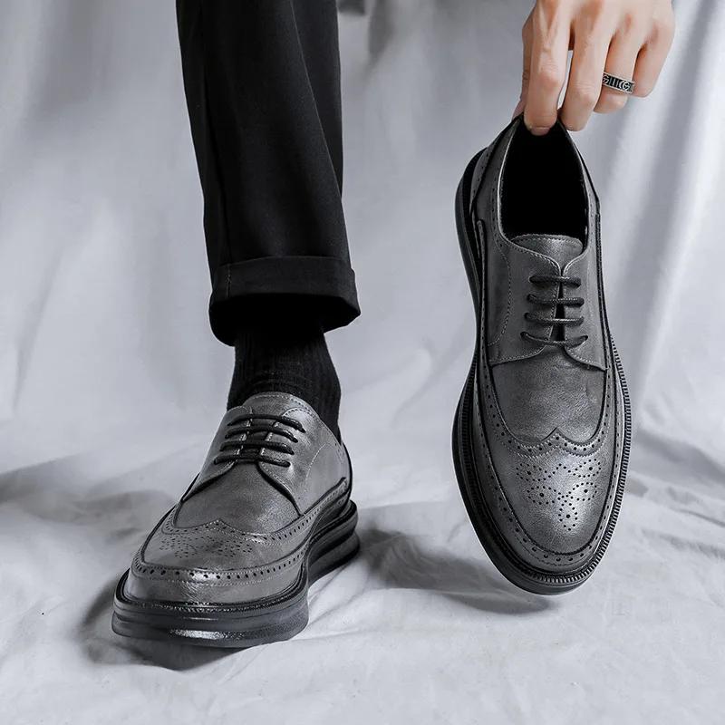 Classic Brogue Shoes Men Genuine Leather Luxury Men's Casual Business Shoes Lace-up Brown Shoes for Men Sapato Social Masculino