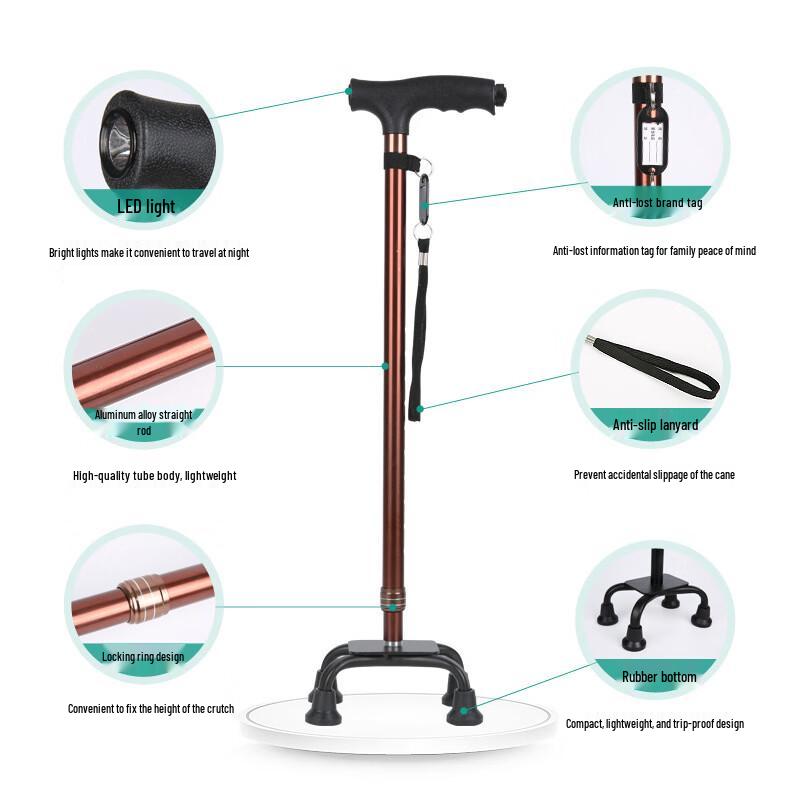 Brangdy Lightweight Quad Cane for Seniors with LED Light