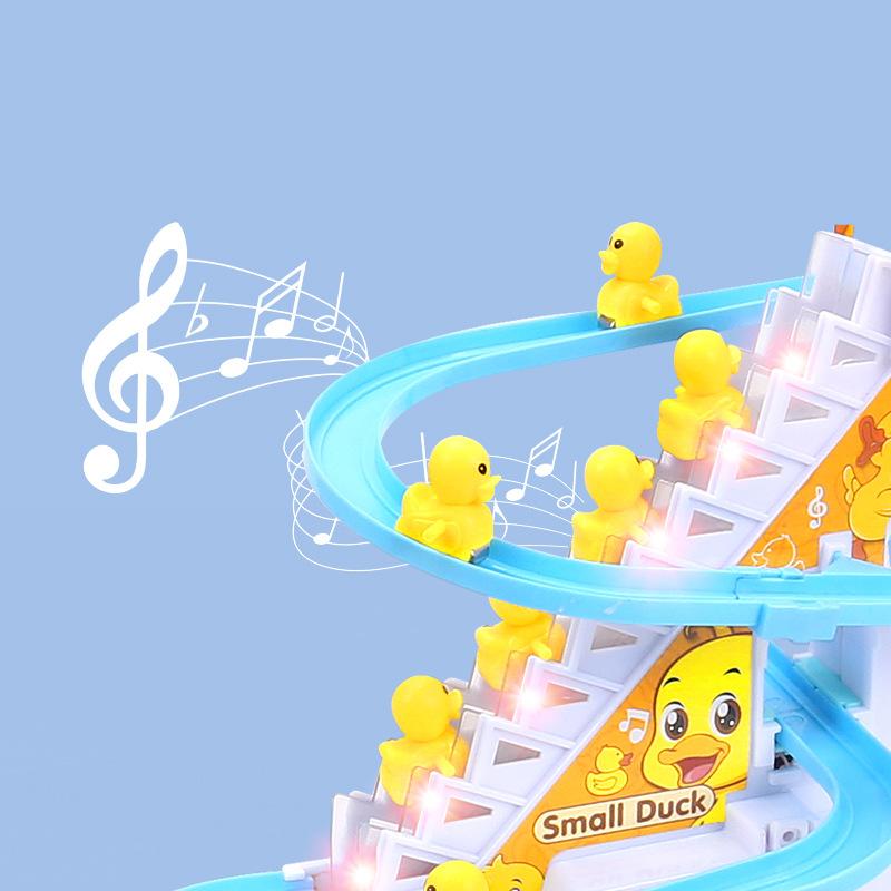 Children Fun Toy Small Duck Penguin Electronic Climbing Stairs Track Toy Light Musical Slide Track Coaster Baby Educational Gift