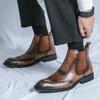 Brogue Design Mens Dress Shoes Solid Colors Mens Leather Boots High Quality Non-Slip Business Casual Mens Chelsea Boots