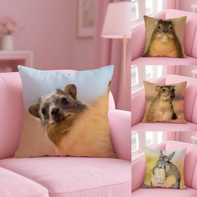Housse de coussin animale Hyrax Rock Anime Kawaii Imprimé Personnalisé Polaire Brossée, Toucher Peau de Bébé, Colorant Écologique Sublimation Cu
