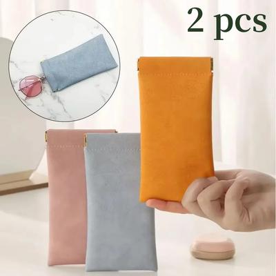 2PC 4 Color Soft PU Leather Sunglasses Glasses Bag Reading Case Sun Glasses Pouch Unisex Simple Eyewear Storage Bags Accessories