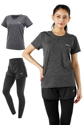 Flexia Sportswear Short Sleeve and Perfect for and Gym Wear Size Women's Quick-Drying Set, T-Shirt, Pants, Leggings, Yoga, Training, (Dark Gray, M)