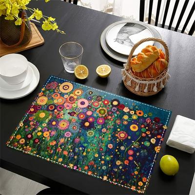 Conjunto de 4 Jogos Americanos com Desenhos Florais de Gustav Klimt, Padrões Estampados Elegantes, Jogos de Mesa em Linho Sintético Adequados para Sala de Jantar, Cozinha 12,0X18,0 polegadas.