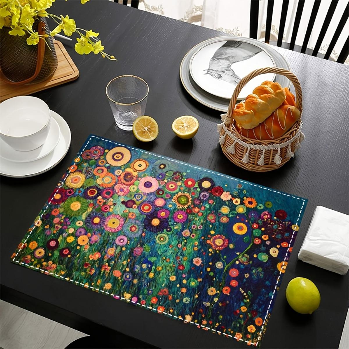 Из 4 салфеток с цветочными узорами Густава Климта, стильными печатными рисунками, салфетки под тарелки из искусственного льна, подходящие для столовой, кухни 12,0 x 18,0 дюйма. 4pcs