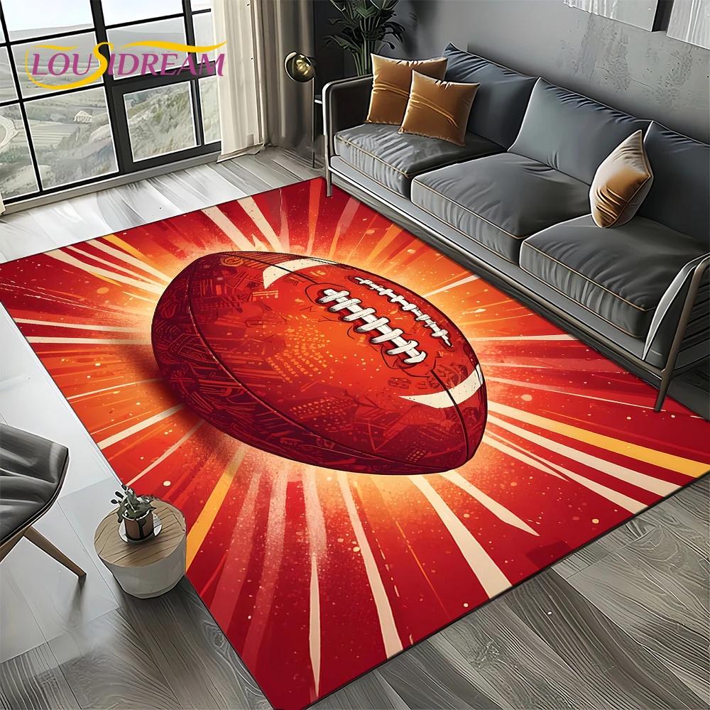 3D Rugbyfeld Rugby 2025 American Football Cartoon Teppich für Wohnzimmer Schlafzimmer Zuhause Sofa Dekoration, Teppich Rutschfeste Fußmatte